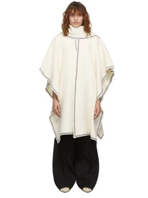 Jil Sander Cream Wool Cape with Black Trim 1