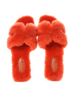 Hermes Orange Shearling Oran Sandals 1