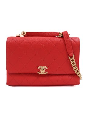 Chanel Red Grained Calfskin Small Stitched Flap Bag 1