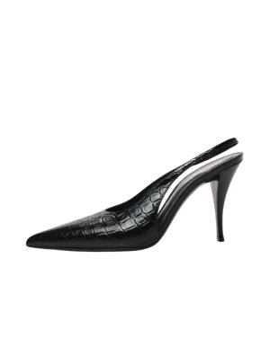 Saint Laurent Mock Croc Black Viper 90 Slingbacks 1