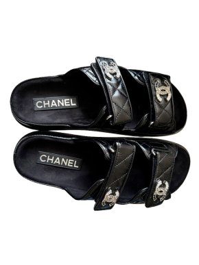 Chanel  Black"Dad" Slides With Diamante CC's 1