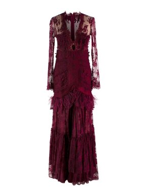 Costarellos Long Sleeve Lace Evening Gown 1