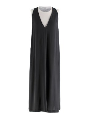 Brunello Cucinelli Double Layer White and Grey Crepe Dress 1