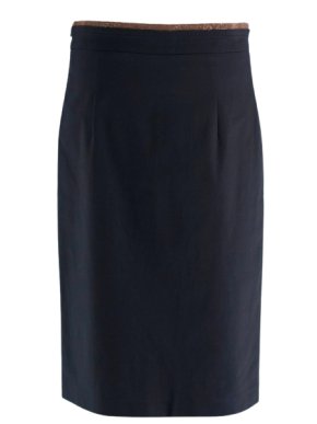 Brunello Cucinelli Navy Midi Skirt with Signature Waistband Detail 1