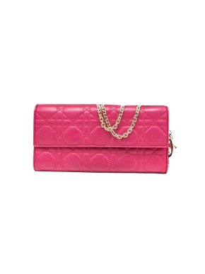 Dior Pink Cannage Leather Lady Dior Wallet On Chain 1