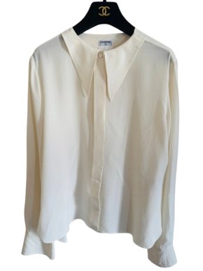 Chanel Cream Silk Button Front Blouse 1