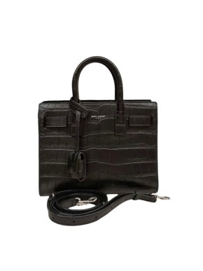 Saint Laurent Small Black Croc Embossed Sac De Jour Bag 1