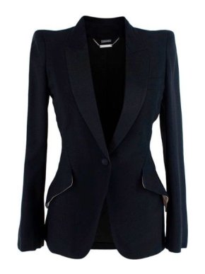 Alexander McQueen Black Grain De Poudre Wool Blazer