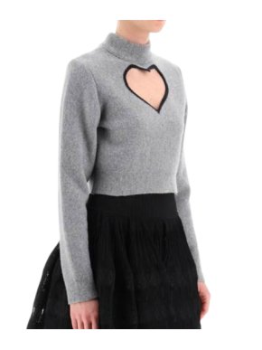 Alaia Grey Heart Cut Out Cropped Sweater 1