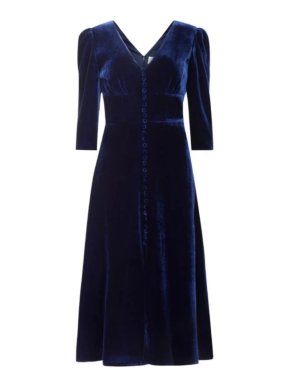 Saloni Blue Velvet Midi Dress 1