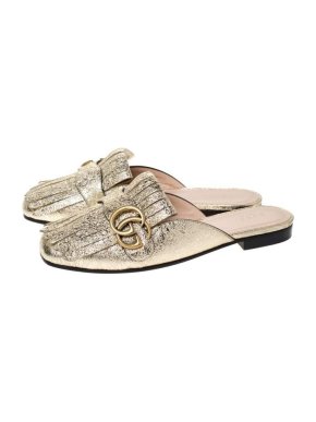 Gucci Marmont Gold Leather Flat Mules 1