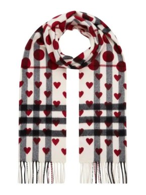 Burberry Cashmere Heart print Check Scarf 1