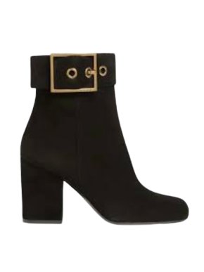 Gucci Black Suede Buckle Detail Heeled Ankle Boots 1