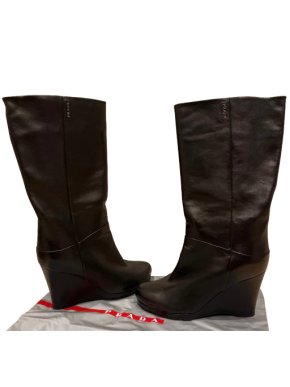 Prada Black Leather Eddy Wedge Boots 1