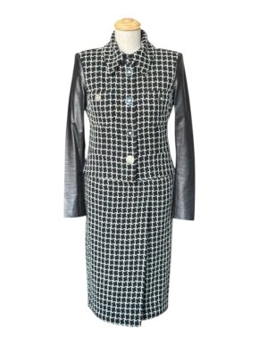 Chanel Checked Suit With Leather Sleeves