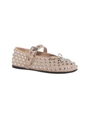Miu Miu Nude Leather Crystal Studded Ballerina Flats 1
