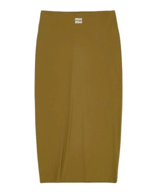 Miu Miu Olive Green Jersey Midi Skirt 1