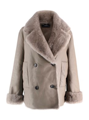 Joseph Taupe Shearling Double-Breasted Jacket 1