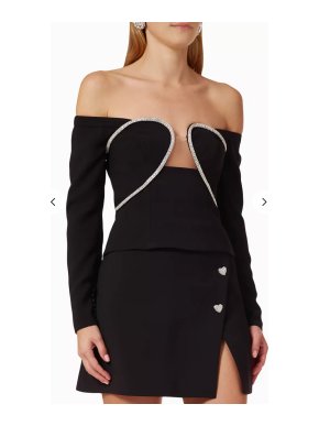 Self-Portrait Black Embellished Off-Shoulder Top & Mini Skirt Set