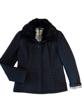Burberry Black Quilted Jacket With Detachable Fur Collar 1