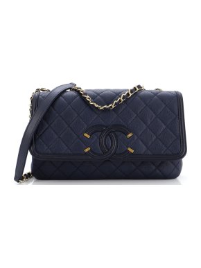 Chanel Navy Blue Medium Flap Quilted Caviar Bag 1