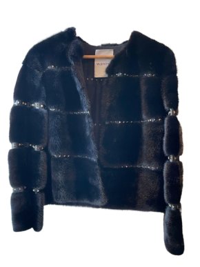 Valentino Black Crystal Embelleshed Mink Jacket