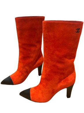 Chanel Red Suede Gabrielle Boots Size 38.5