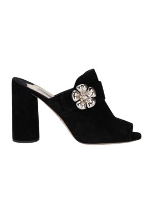 Prada Embellished Black Suede Heeled Mules