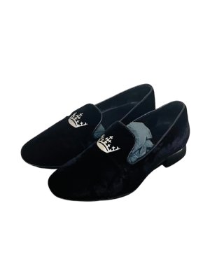 Church's Navy Velvet Crystal Silver Crown Loafers