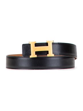 Hermes Black Epsom and Swift Constance H Reversible Belt 70 cms 1