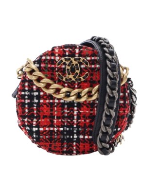 Chanel Red Tweed 19 Round Clutch with Chain
