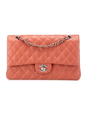 Chanel Quilted Orange Medium Classic Lambskin Double Flap