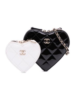Chanel Quilted Patent Calfskin CC Heart Clutch With Chain