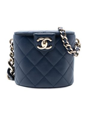 Chanel Small Blue Quilted Lambskin Resin Elegant Chain Tubular Vanity Case