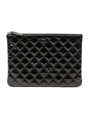 Chanel Black Medium Quilted Patent O Case Clutch