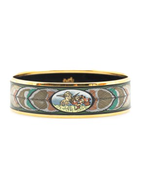 Hermes Wide Bird Feather Enamel Bangle 65