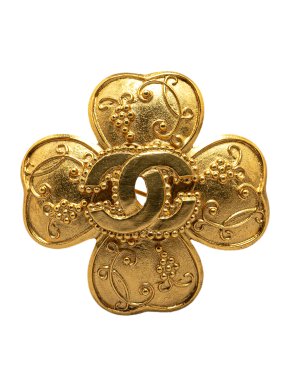 Chanel Gold Plated CC Clover Brooch