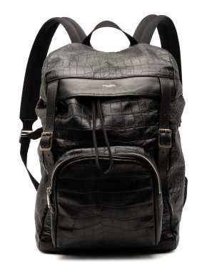 Saint Laurent Black Croc Embossed Leather Backpack