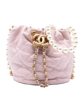 Chanel Pink Mini Quilted Calfskin About Pearls Drawstring Bucket Bag