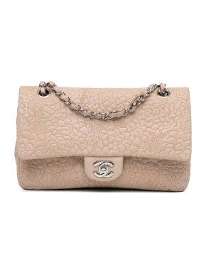 Chanel Blush Medium Lambskin Camellia Stitched Double Flap