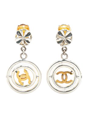 Chanel Clover CC Silver Earrings