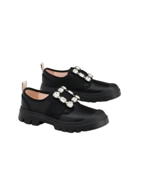 Roger Vivier Black Leather Walkie Viv Flats