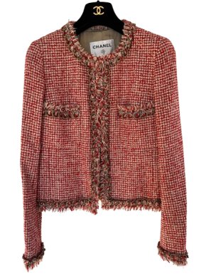 Chanel Red Collarless Tweed Jacket