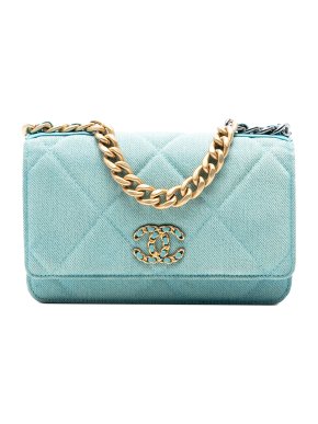 Chanel Blue Denim 19 Flap Wallet On Chain