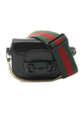 Gucci Black Mini Leather Horsebit 1955 Web Satchel