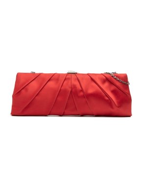 Valentino Red Satin Pleated Chain Evening Clutch