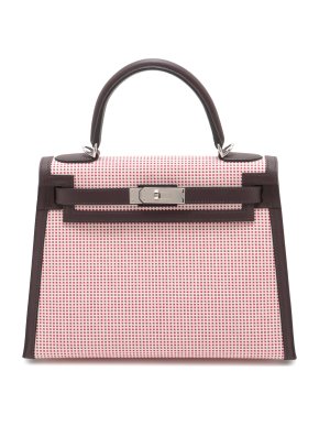 Hermes Rouge Sellier And Framboise Toile Quadrille and Swift Kelly II Sellier 28