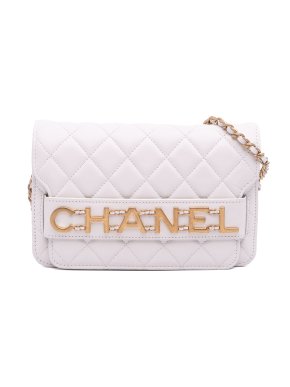 Chanel White Calfskin Medium Quilted Enchained Flap