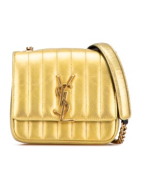 Saint Laurent Small Gold  Grain De Poudre Monogram Vicky Chain Bag
