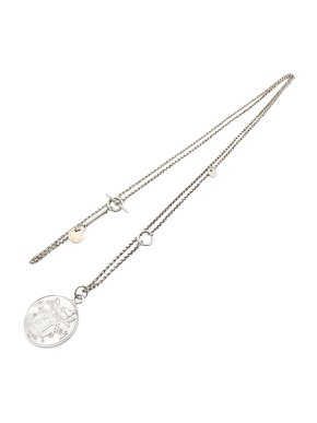 Hermes S Silver and 18K Rose Gold Ex-Libris Long Necklace